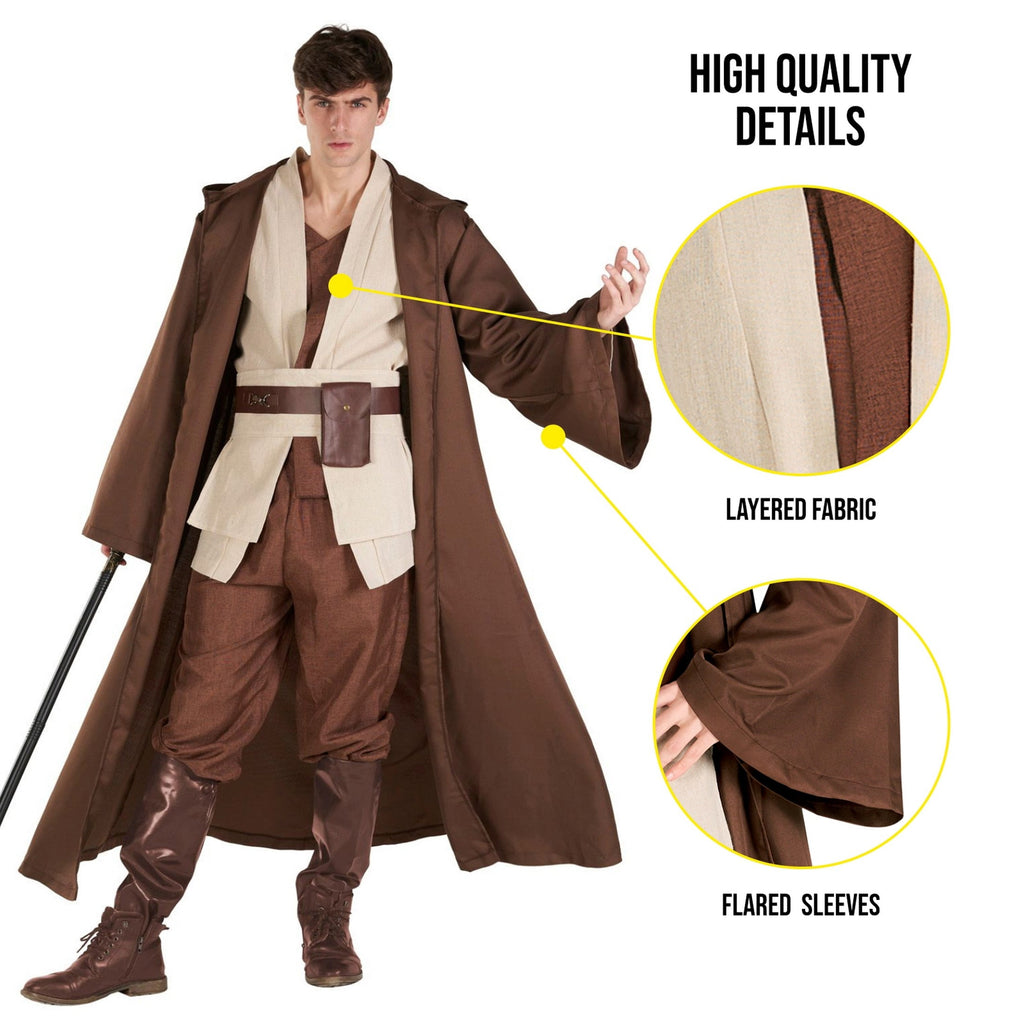  Mens Star Fantasy Knight Costume Adult Hooded Robe Halloween Fancy Dress Halloween Brown XL