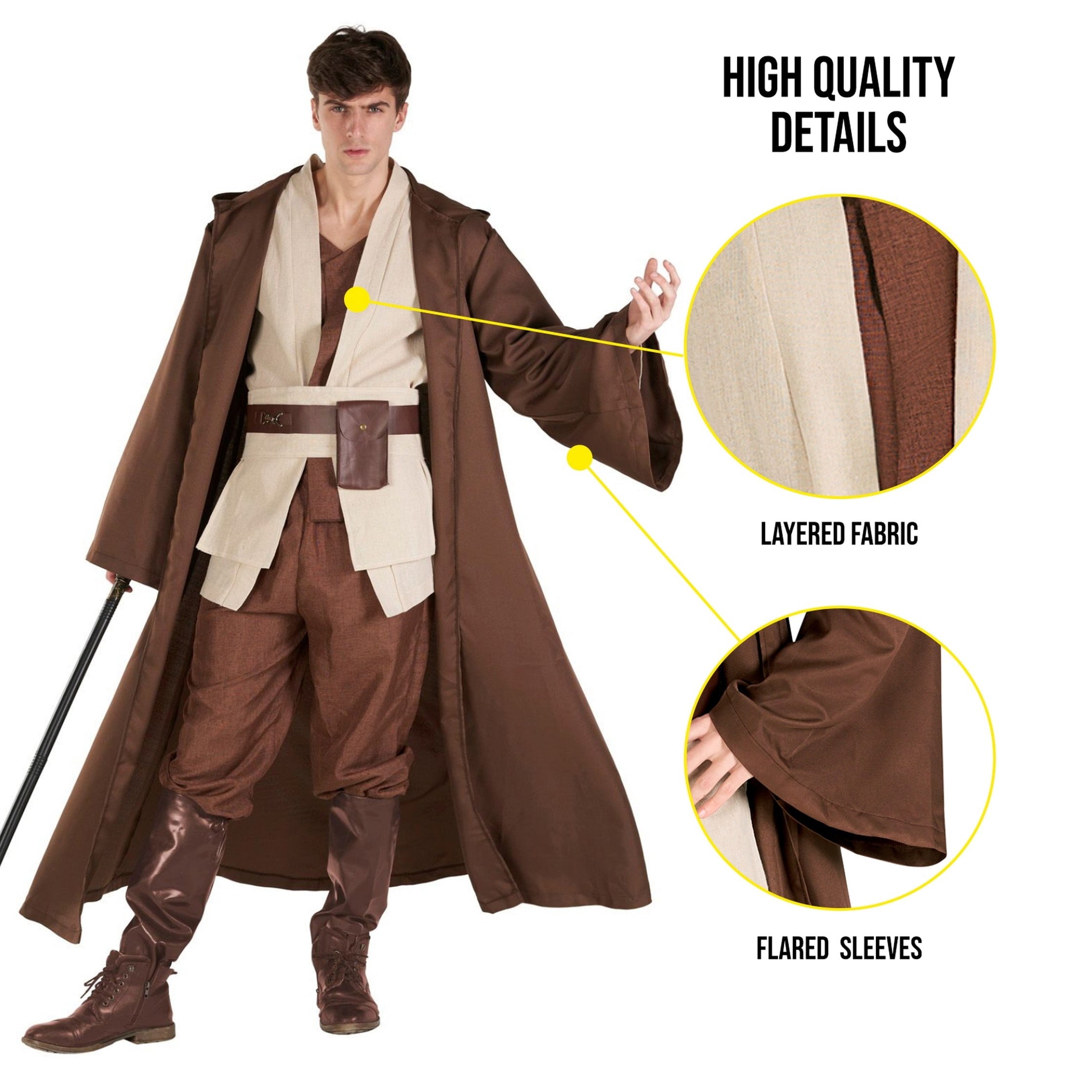  Mens Star Fantasy Knight Costume Adult Hooded Robe Halloween Fancy Dress Halloween Brown XL