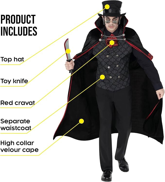  Mens Jack the Ripper Costume Adult Serial Killer Halloween Halloween Black M