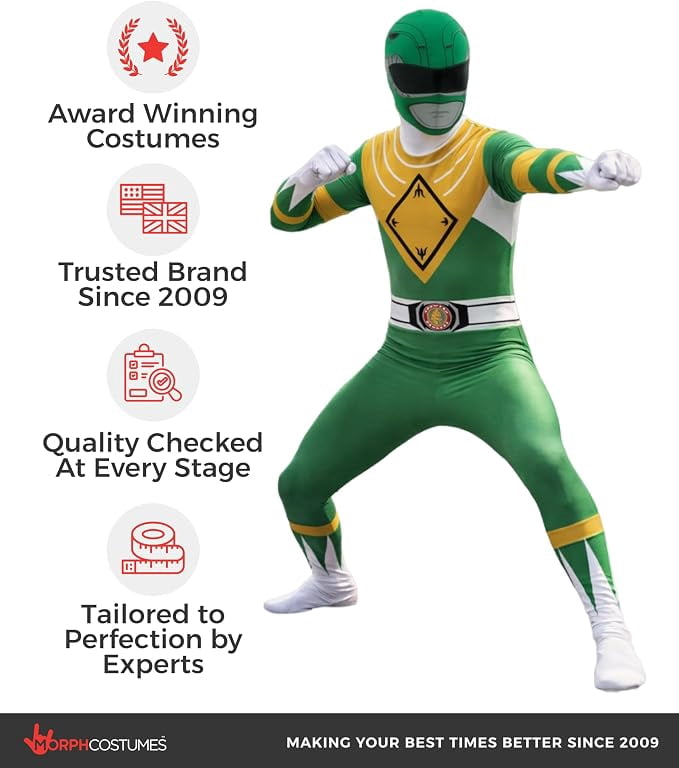 suits Adult Green Power Ranger suit Mens Superhero Fancy Dress Costume Halloween Green XL
