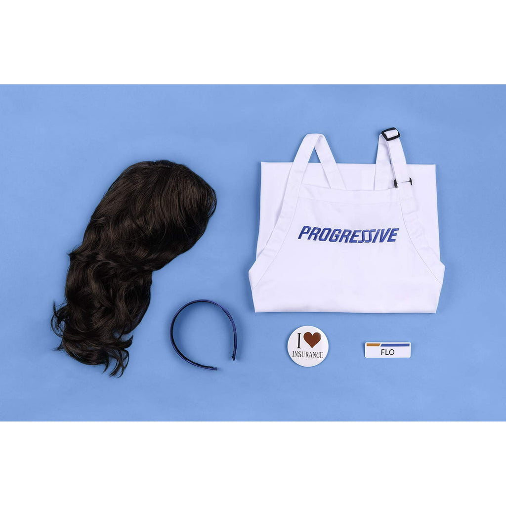 Costume Agent Progressive Flo TV Commercial Character Nametag Wig Apron Halloween Costume, White
