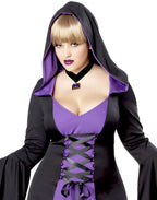 Womens Black Purple Hooded Robe Wicked Witch Halloween Plus Size Costume 2XL-3XL