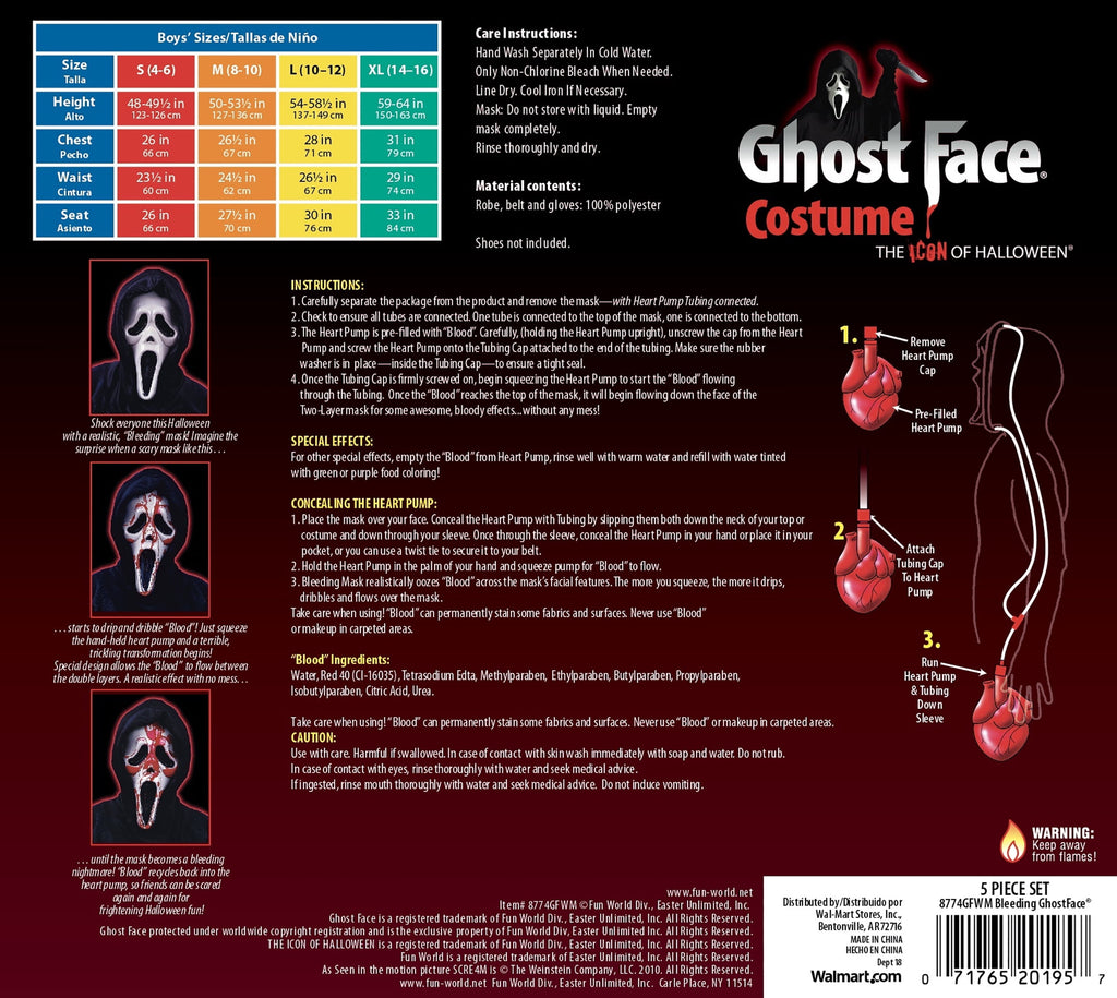 Officially Licensed Bleeding Ghost Face Halloween Costume for Children, Boys Size L (10/12), by 