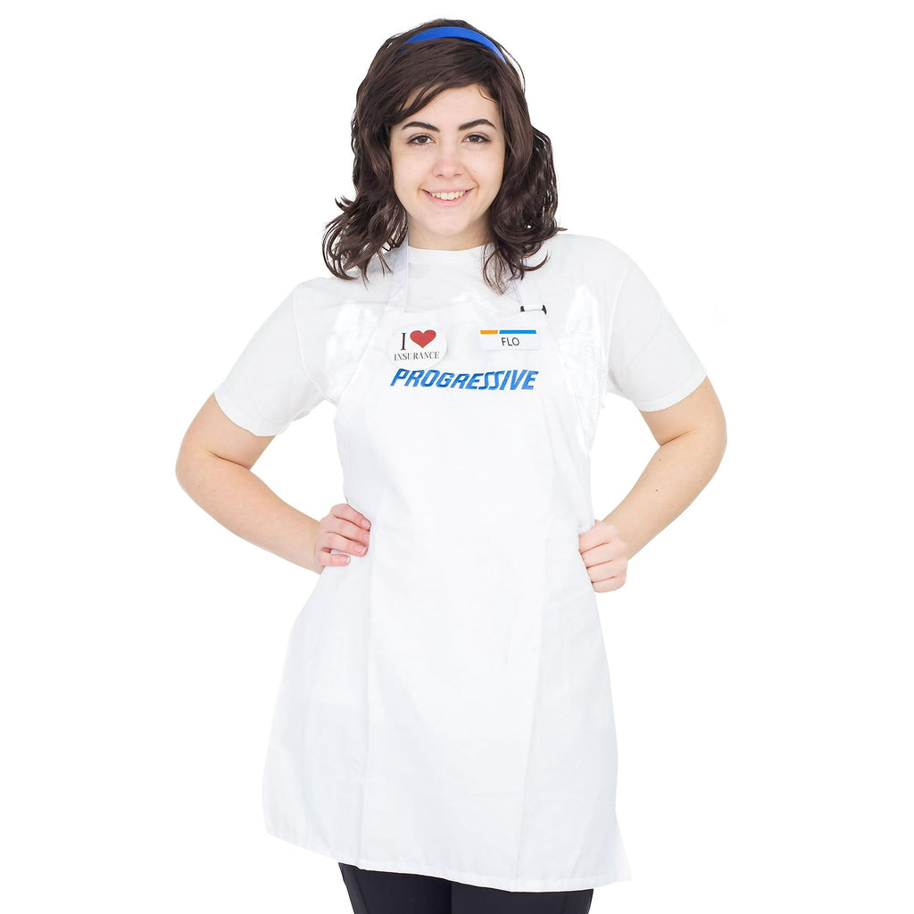 Costume Agent Progressive Flo TV Commercial Character Nametag Wig Apron Halloween Costume, White