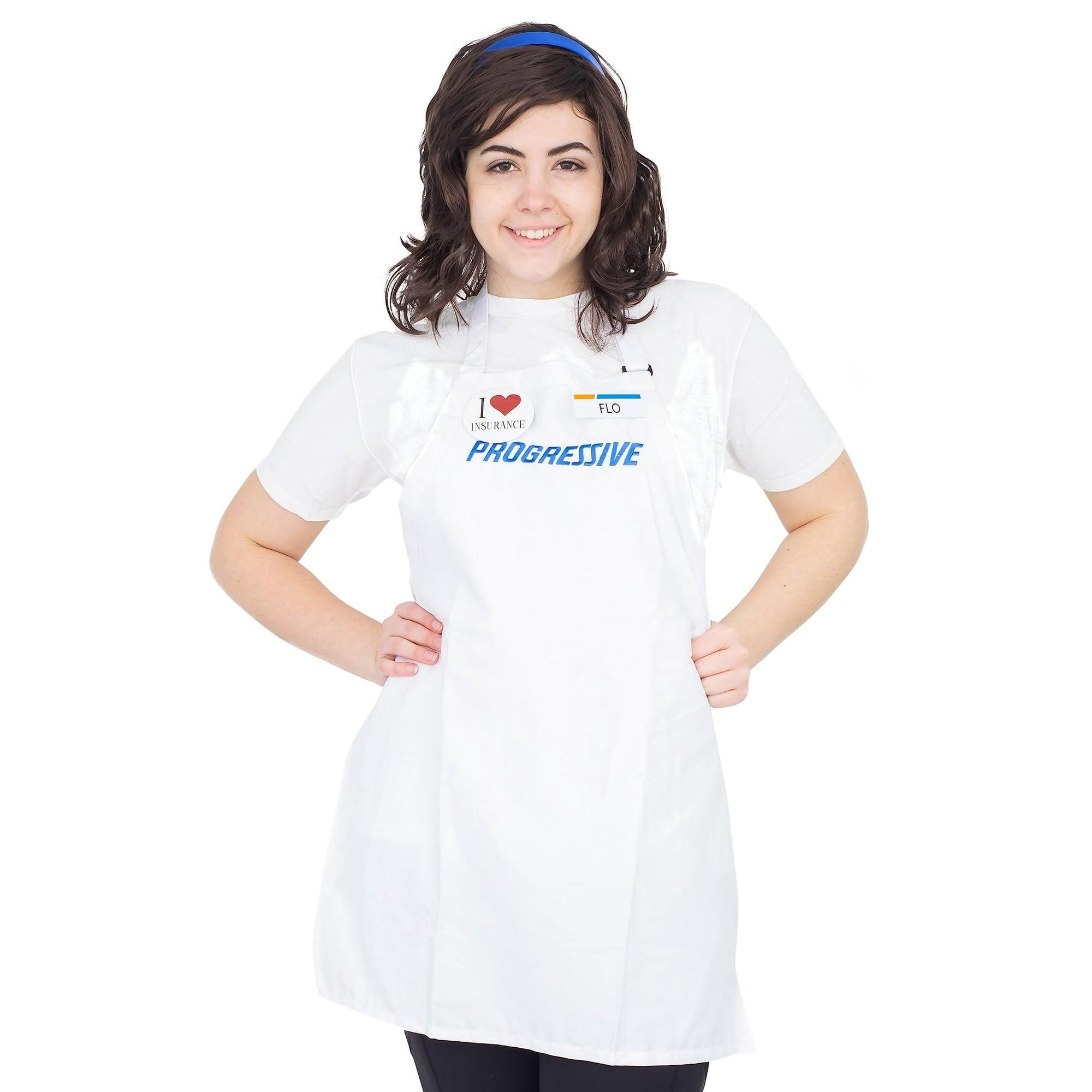 Costume Agent Progressive Flo TV Commercial Character Nametag Wig Apron Halloween Costume, White