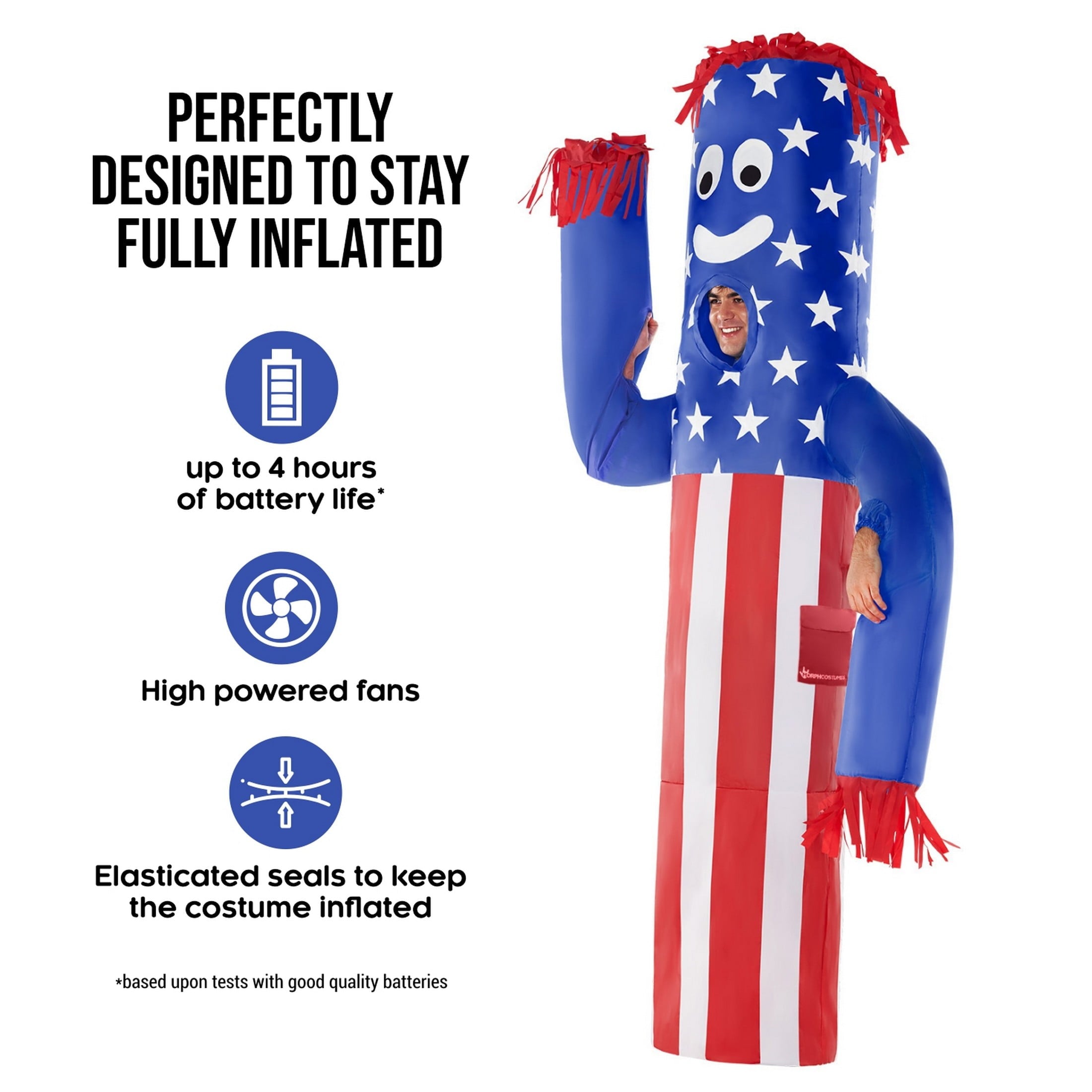  Adult Inflatable Tube Man Costume Funny Blow Up Wavy Arm USA Flag Halloween Purple One Size