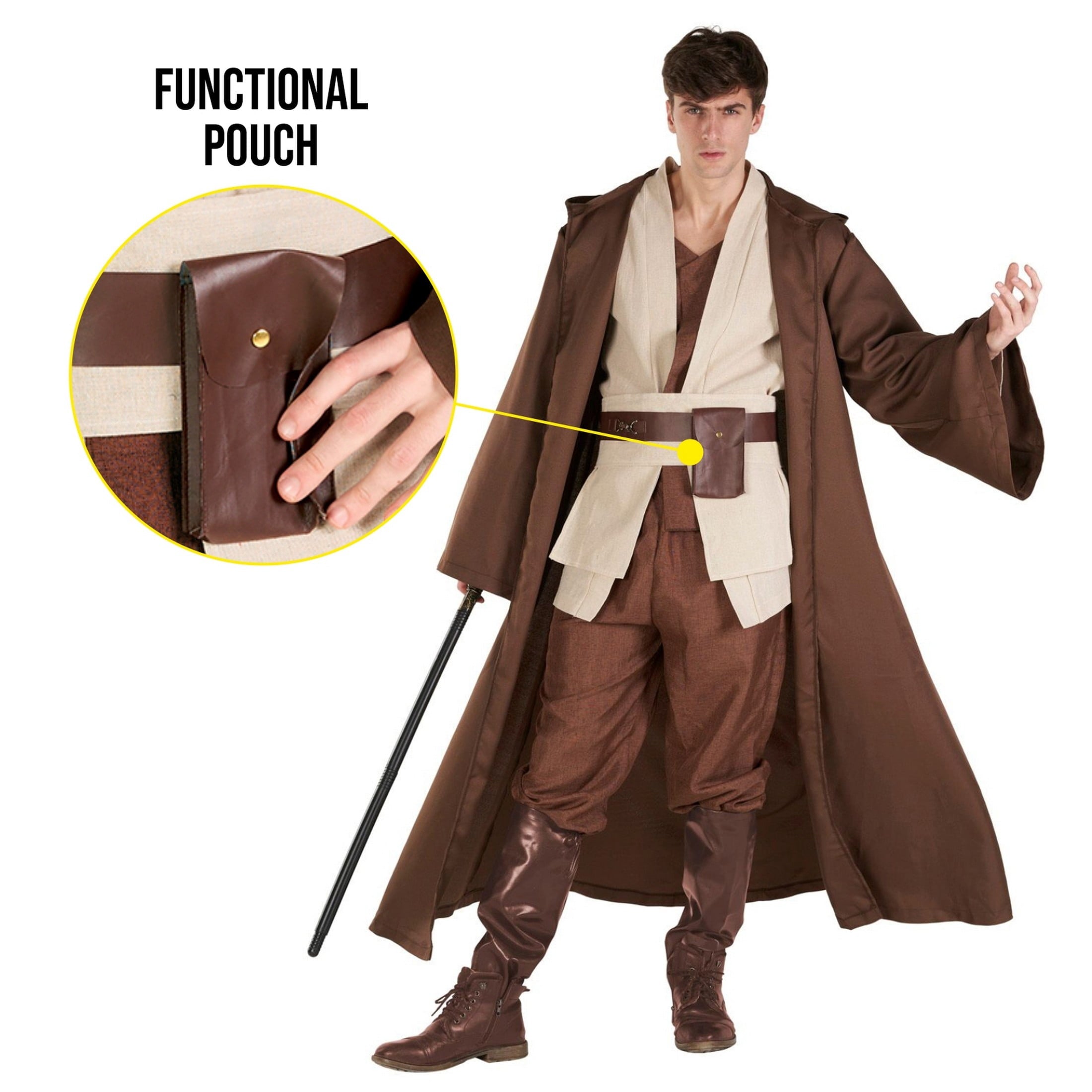  Mens Star Fantasy Knight Costume Adult Hooded Robe Halloween Fancy Dress Halloween Brown XL