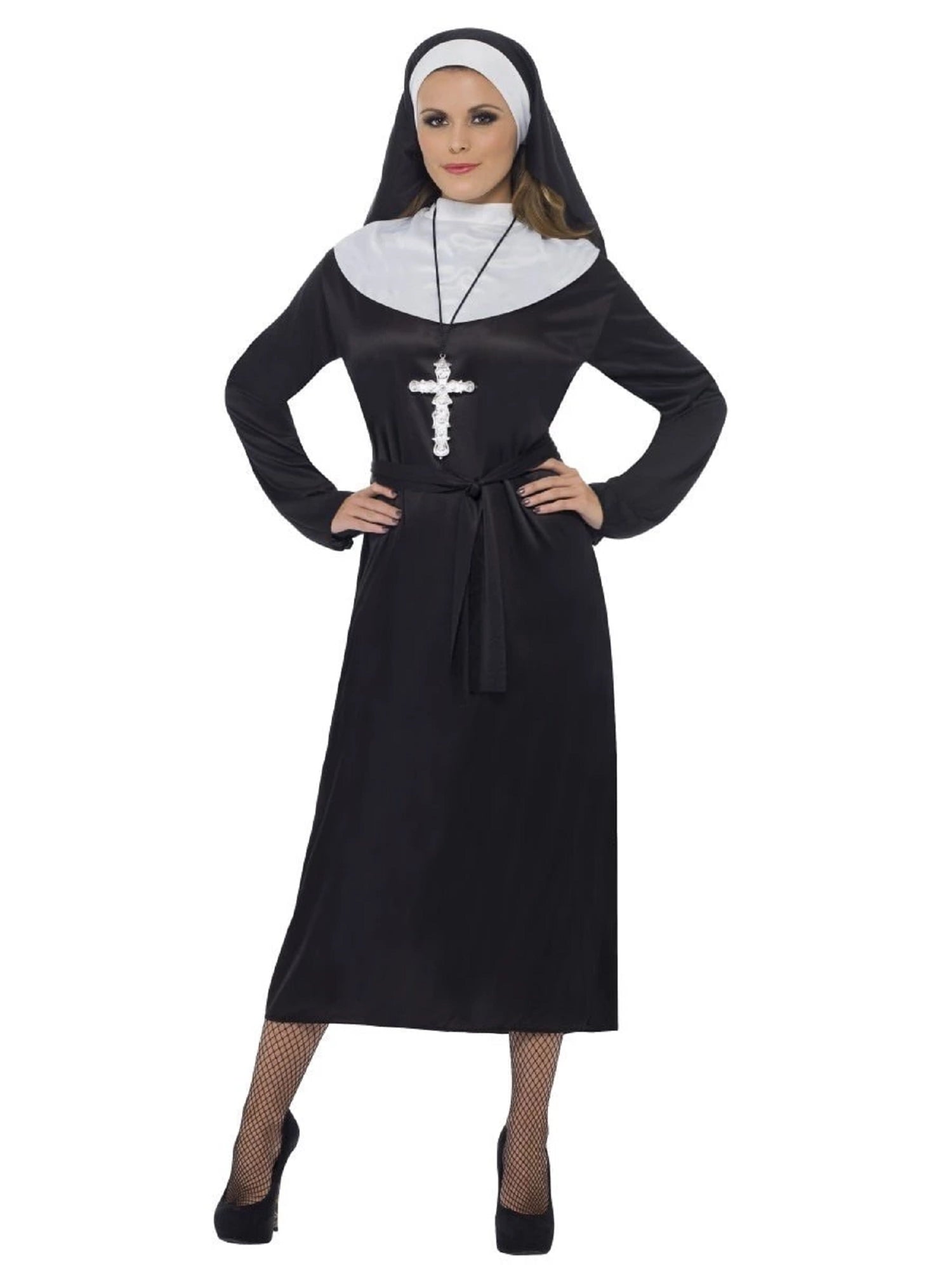 40" Black and White Nun Women Halloween Costume - Medium