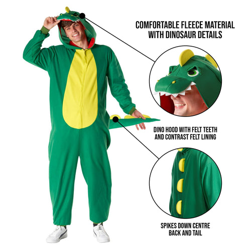  Adult Dinosaur Pajama Costume Mens Womens T Rex Halloween Jumpsuit Halloween Green L