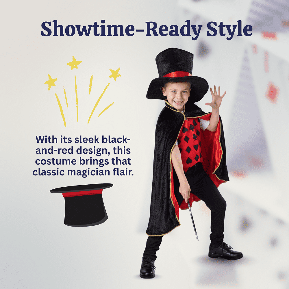  Magician Costume for Kids - Magician Cape, Hat and Wand Set - Magic Dress Up Costume for Boys and Girls Black