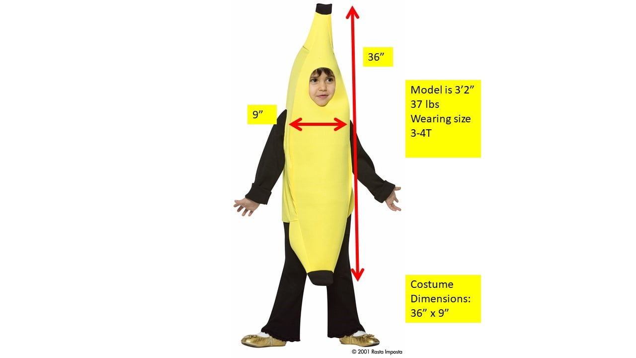  Banana Party Halloween Costume, Yellow, Child Size 3-4T