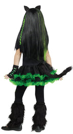  Kool Kat Halloween Cat Punk 4pc Girl Costume, Black Green, Medium 8-10