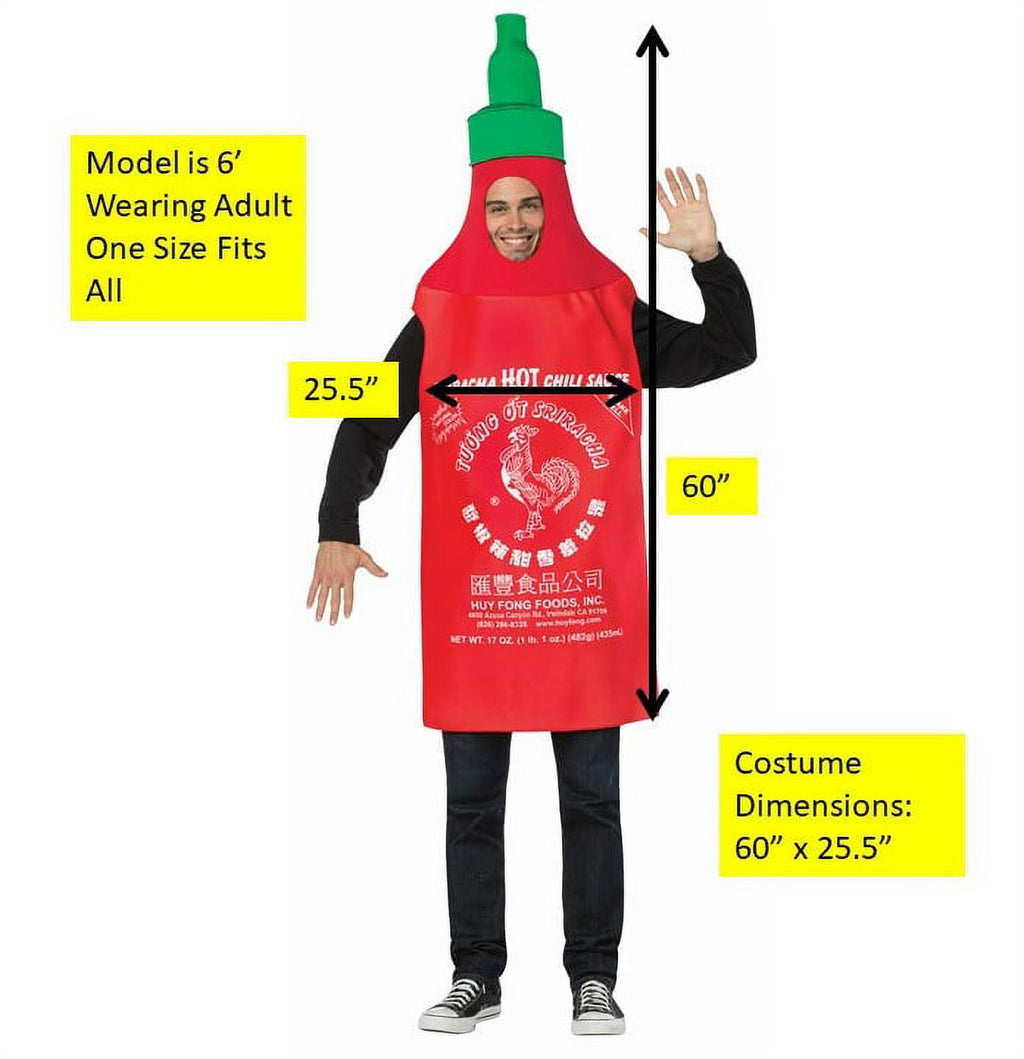 Sriracha Hot Sauce Halloween Funny Costumes, Adult, Unisex, Red