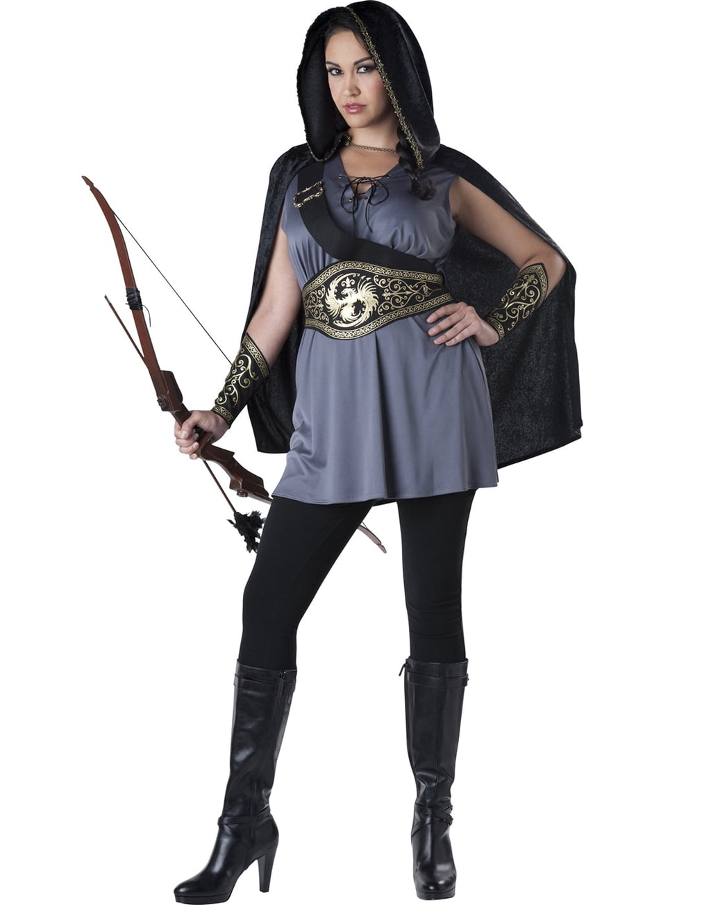  Hooded Huntress Dress Halloween Fantasy Costume Female, Adult 18-64, Multi-Color