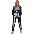  Womens Skeleton Costume Adult One Piece Halloween Pajama Jumpsuit Halloween black M