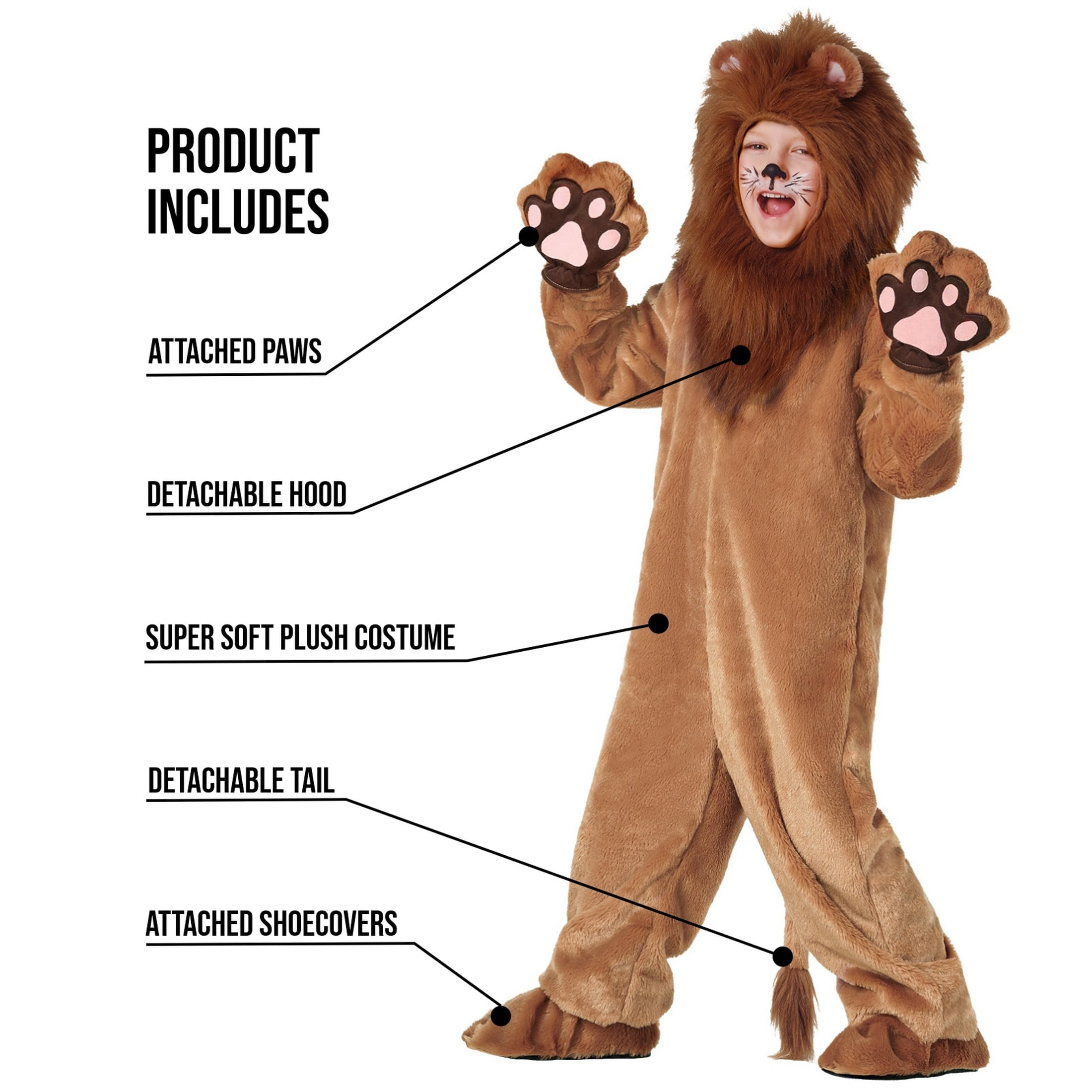  Deluxe Kids Lion Costume Boys Girls Animal Big Cat Halloween Fancy Dress Halloween Red M