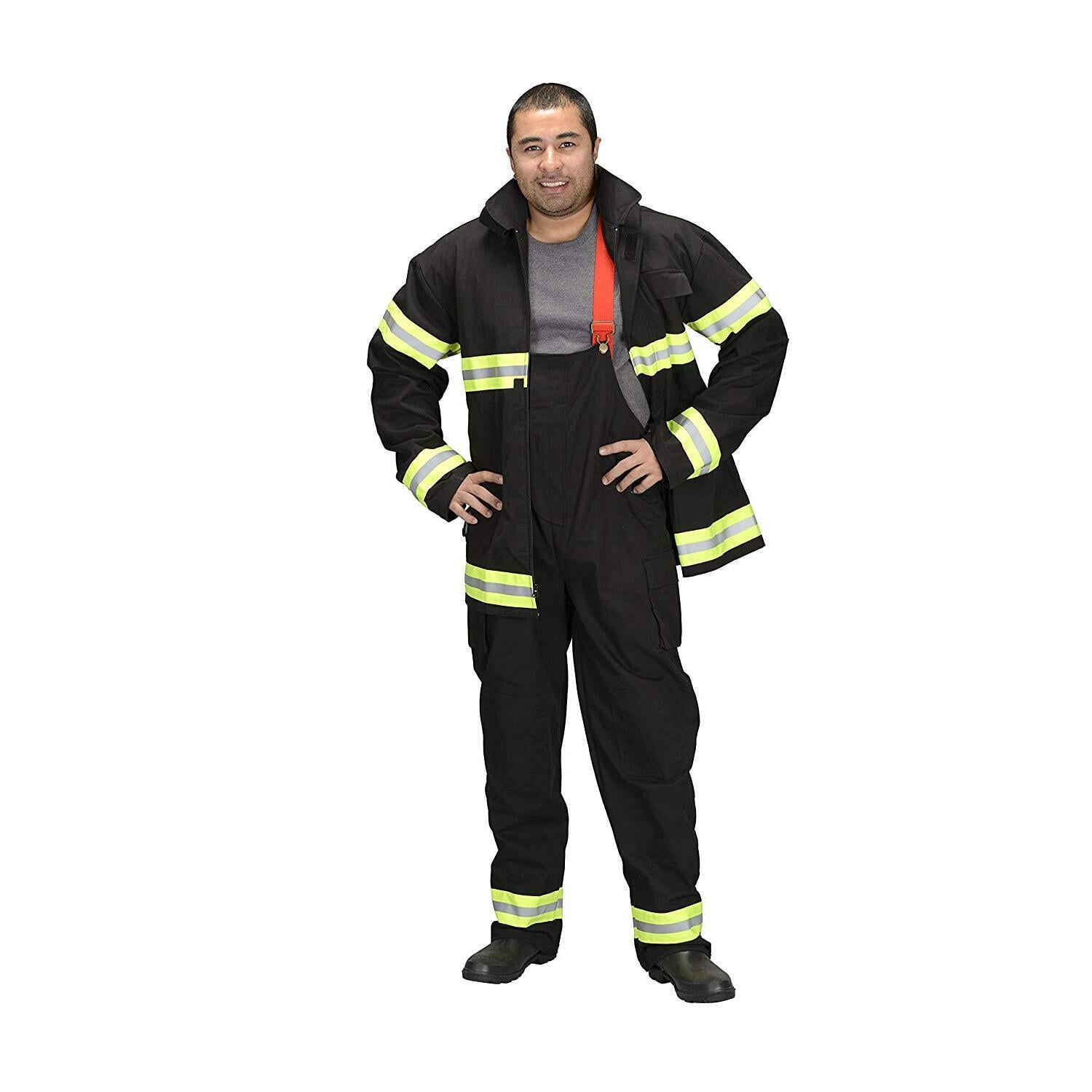  Jr. Firefighter Gear, Black, Adult Large, Pants, Coat, & Suspenders, Fits 5'8"+ *****HELMET SOLD SEPERATLY*****