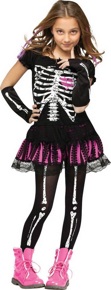  Sally Skelly Skeleton Girl's Halloween Fancy-Dress Costume for Child, S
