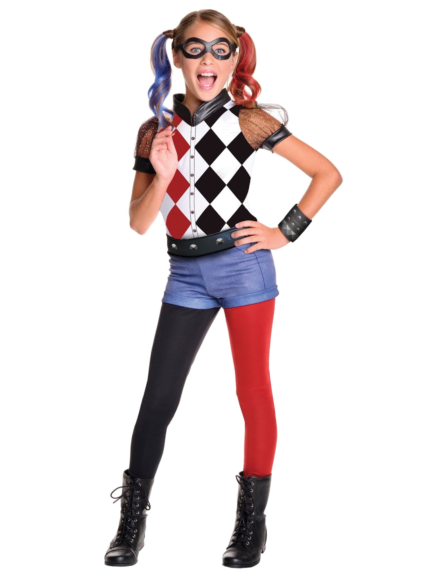 DC Superhero Harley Quinn Deluxe Halloween Fancy-Dress Costume for Child, Big Girls M