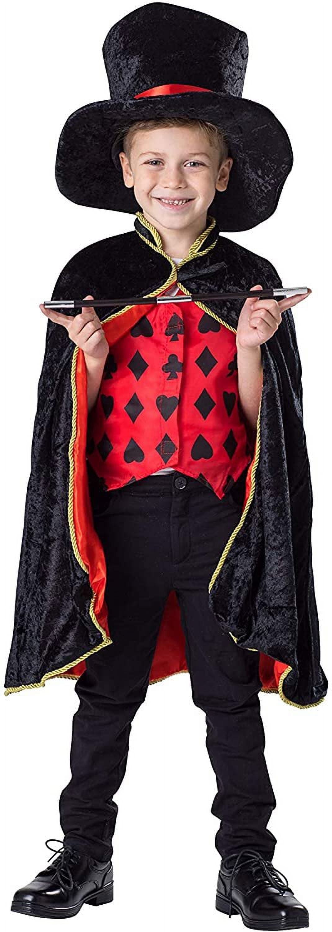  Magician Costume for Kids - Magician Cape, Hat and Wand Set - Magic Dress Up Costume for Boys and Girls Black