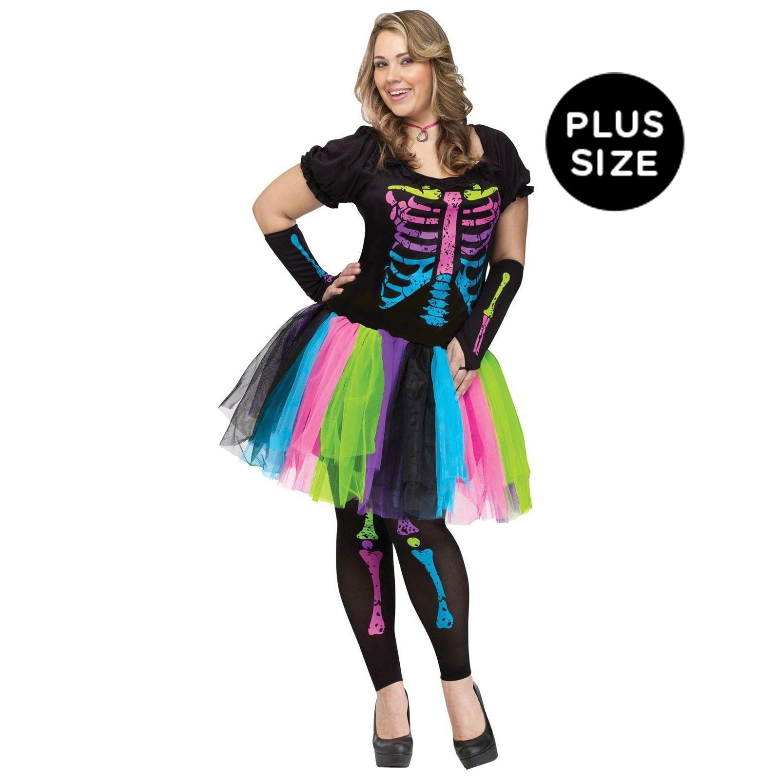  Funky Punk Bones Skeleton Halloween Fancy-Dress Costume for Adult, Women's Plus XL