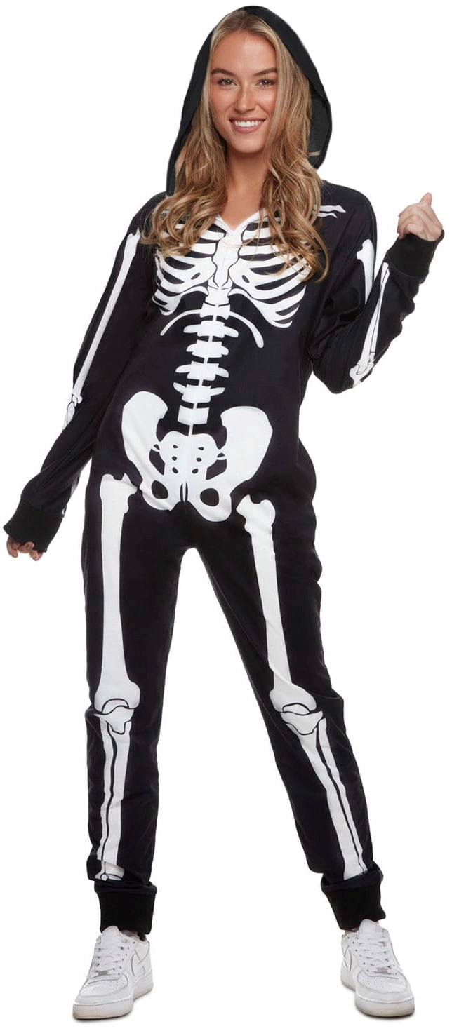  Womens Skeleton Costume Adult One Piece Halloween Pajama Jumpsuit Halloween black M