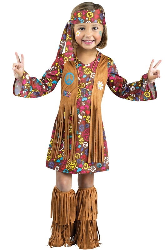 60s Peace And Love Hippie Girl's Toddler Costume 4T