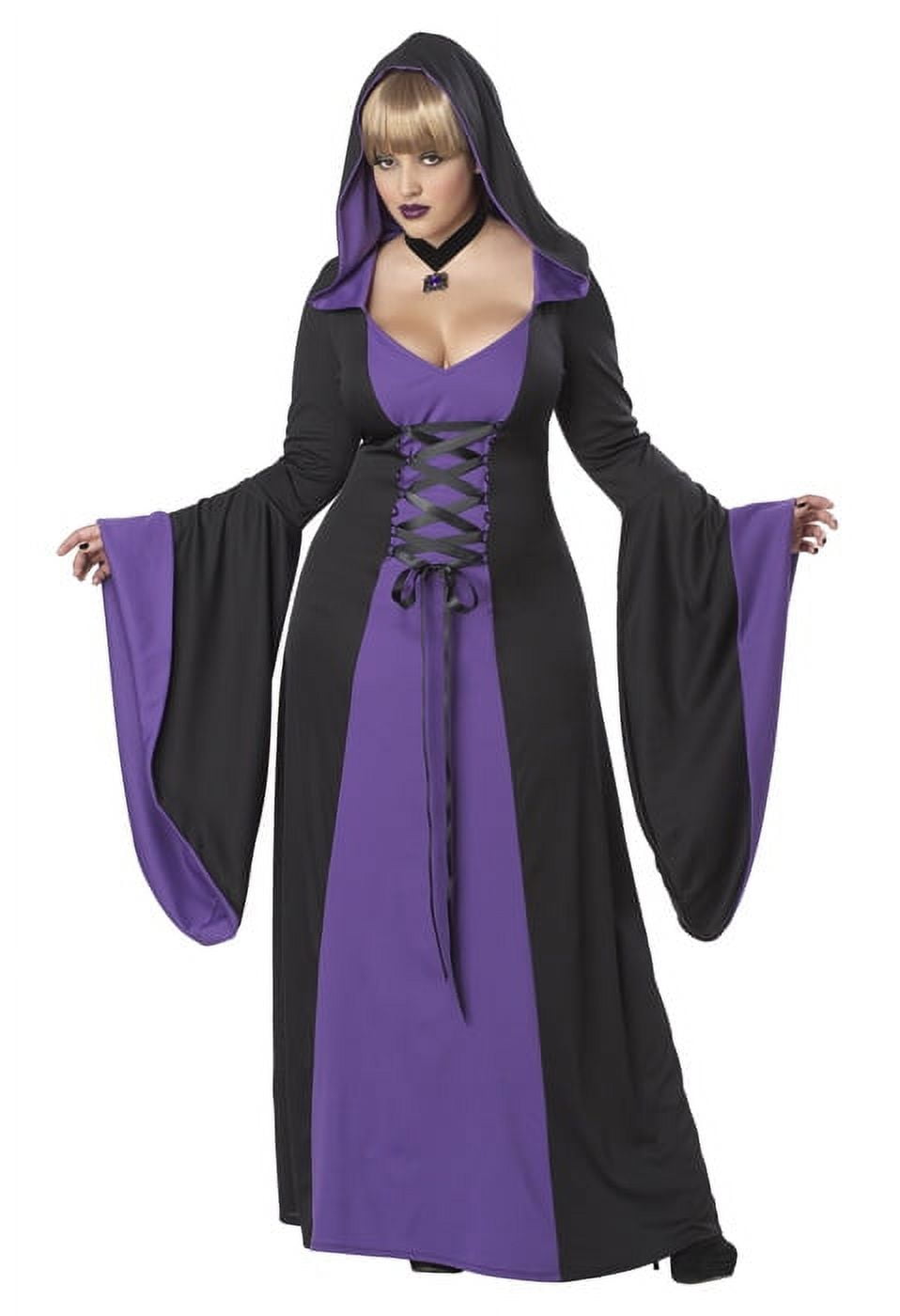 Womens Black Purple Hooded Robe Wicked Witch Halloween Plus Size Costume 2XL-3XL