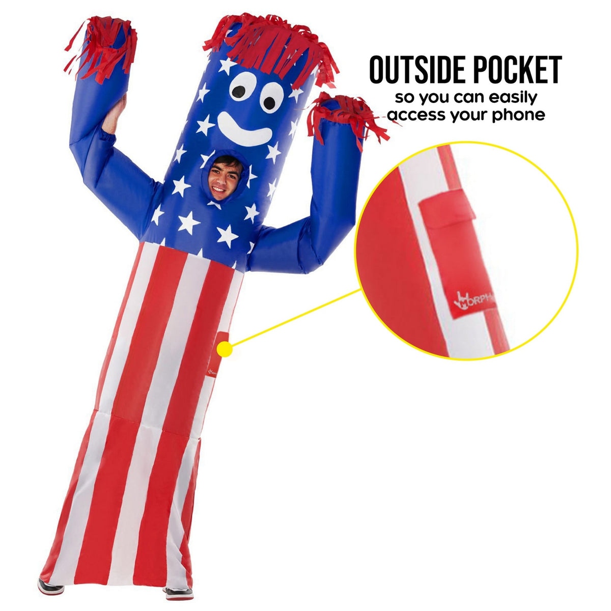  Adult Inflatable Tube Man Costume Funny Blow Up Wavy Arm USA Flag Halloween Purple One Size