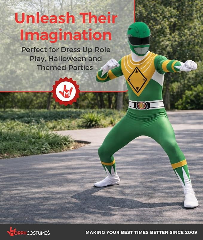 suits Adult Green Power Ranger suit Mens Superhero Fancy Dress Costume Halloween Green XL