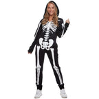  Womens Skeleton Costume Adult One Piece Halloween Pajama Jumpsuit Halloween black M
