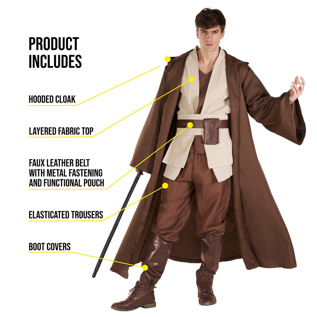  Mens Star Fantasy Knight Costume Adult Hooded Robe Halloween Fancy Dress Halloween Brown XL