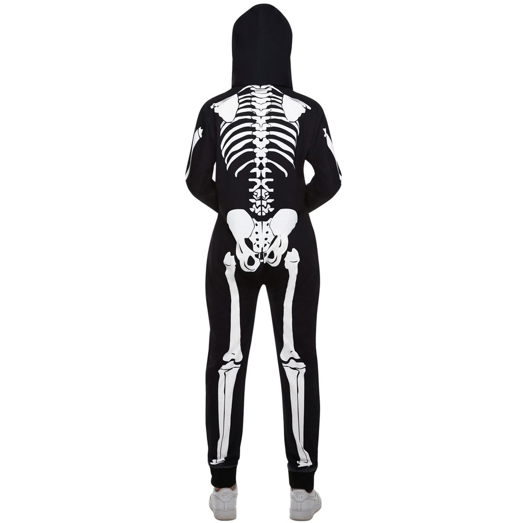  Womens Skeleton Costume Adult One Piece Halloween Pajama Jumpsuit Halloween black M