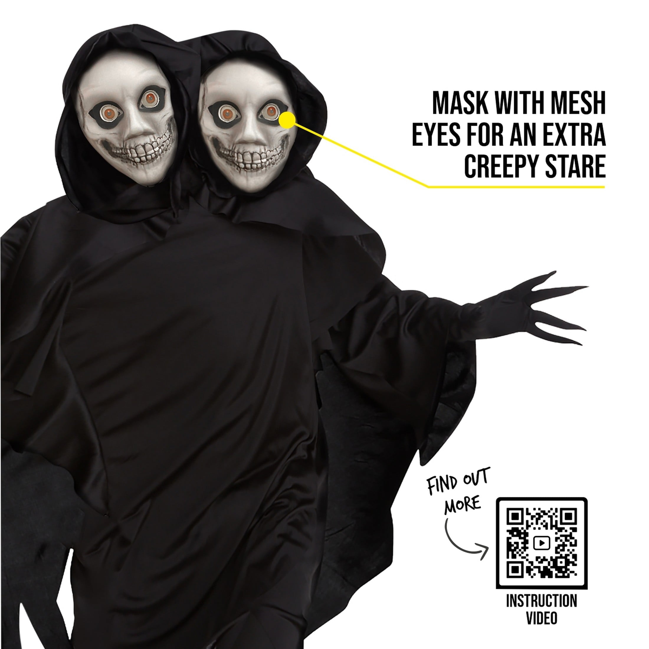  Kids 2 Headed Ghoul Costume Boys Girls Grim Reaper Death Halloween Halloween Black L