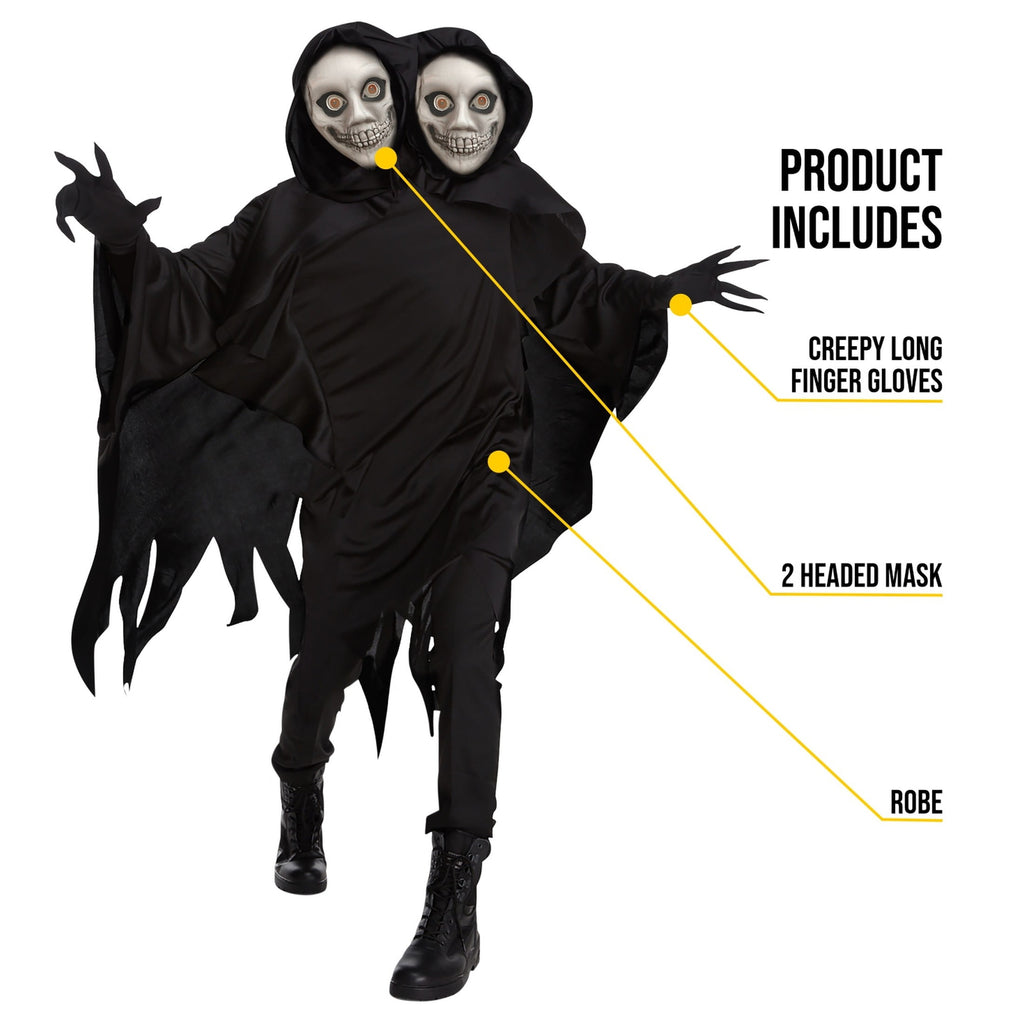 Kids 2 Headed Ghoul Costume Boys Girls Grim Reaper Death Halloween Halloween Black L