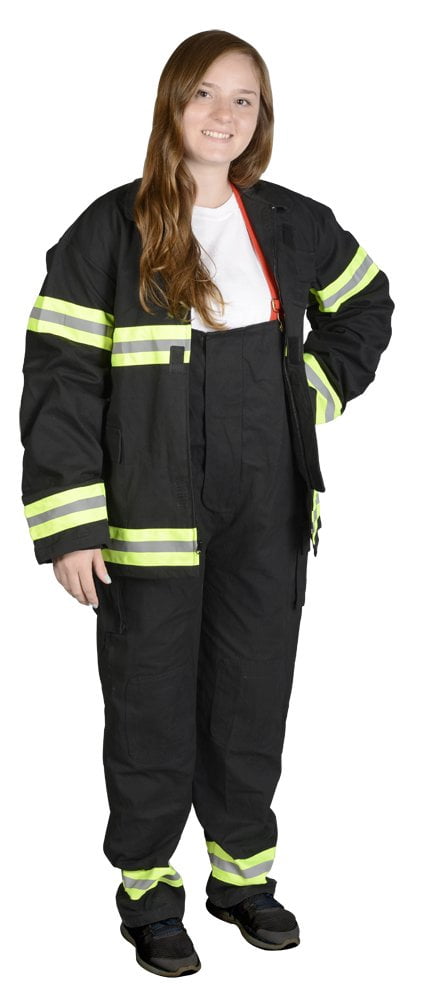  Jr. Firefighter Gear, Black, Adult Large, Pants, Coat, & Suspenders, Fits 5'8"+ *****HELMET SOLD SEPERATLY*****